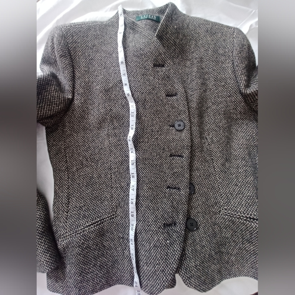Lauren Ralph Lauren Sz 8 Tweed Lined Wool Blend Jacket Blazer Asymmetrical - Picture 4 of 5